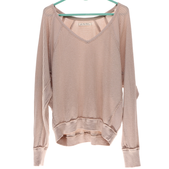 We The Free Women V-Neck Waffle Knit Longsleeve Shirt  M Pink - Picture 1 of 9